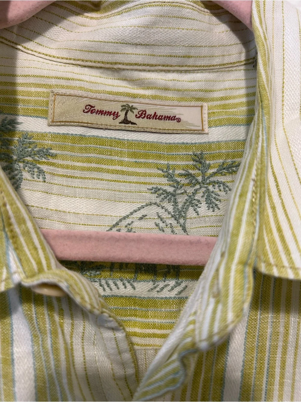 Tommy Bahama Light Green and White Striped Linen-Blend Button Down
